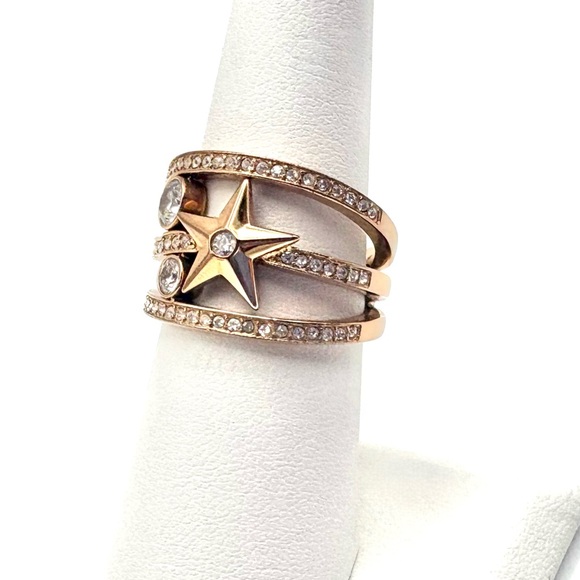 Michael Kors Rose Gold Celestial Crystal Star Banded Ring Size 7 - Picture 3 of 4